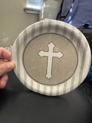 Devotion 6-7/8" Plates Paper 8ct.  Divinity Silver Religious Party Tableware New - Image 1 of 2