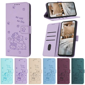 For iPhone 16 Pro Max 15 14 13 12 11 Cats Pattern Leather Wallet Case with Stand - Picture 1 of 12
