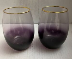 Stemless Wine Glasses Amethyst Ombré Good Rimmed By  ANNA New York