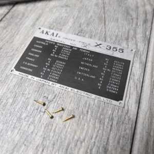 Akai X-355 Reel to Reel – Metal Plaque Badge w/ Nails - Picture 1 of 6