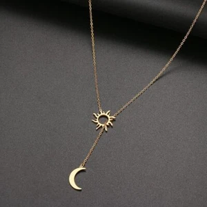 60cm Stainless Steel Sun And Moon Totem Necklace Fashion Jewelry Gift Idea Wear - Picture 1 of 9