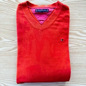 Tommy Hilfiger Tie-Dye Jumper Mens Small Orange Red 18" Pit-to-Pit V Neck Style - Picture 1 of 10