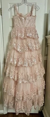Sherri Hill 2023 Pink Pageant Dress Tulle Silver Sequins Spaghetti Strap Size 12 - Image 1 of 4