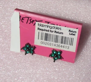 Betsey Johnson Stud Earrings Flower Green Crystal Hematite New Vintage - Picture 1 of 10