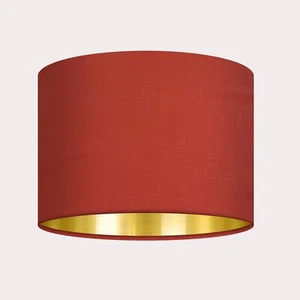 Lampshade Brick Red Textured 100% Linen Brushed Gold Drum Light Shade - Picture 1 of 5