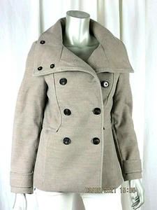 H&M Gr. USA 6 Polyester/Viskose Khaki Beige Zweireiher Erbsenmantel A+ Jacke - Bild 1 von 12