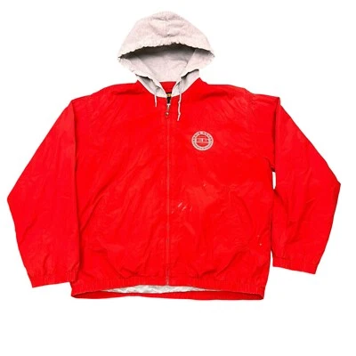 Vintage Eddie Bauer Jacket Mens Small Red Gray EBTEK Hooded Nylon Full Zip 90s - Image 1 of 4