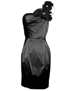 Bisou Bisou Michelle Bohbot Kleid Gr. 8 schwarz Satin One Shoulder Cocktail Pinup - Bild 1 von 17