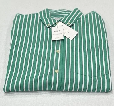 Camisa con botones de manga larga Mayfair Cotton On Garments para hombre, rayas esmeralda, S Foto 1 de 4