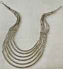 Vintage Ethnic Bo-Ho Silver Tone Beads Beaded Multi Strand Bib Necklace