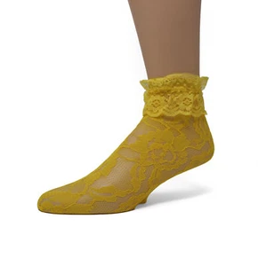 EMEM Apparel Women's Solid Colored Lace Anklet Socks Stockings with Ruffle - Picture 1 of 87