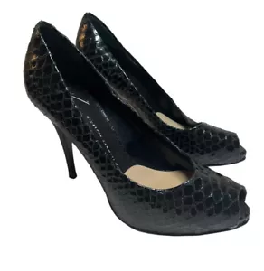 Giuseppe Zanotti Shoes Black Snake Print Peep Open Toe Heels SIZE 39.5 - Imagen 1 de 8