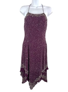VTG Scala Silk All Sequin mini dress 90s Y2K whimsy goth Purple - Picture 1 of 11