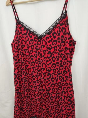 Pep & Co Camisón Sin Mangas Chemise Para Mujer 16/18 Rojo Negro Guepardo Estampado Animal Foto 1 de 4