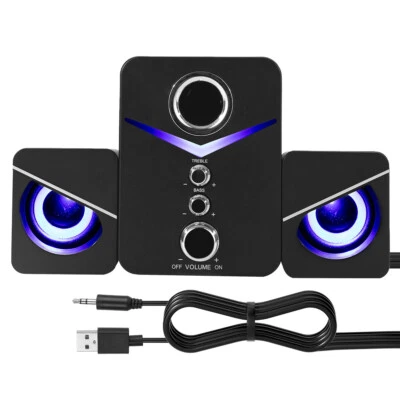 Wired Computer Speakers System Stereo Bass Subwoofer LED For Desktop Laptop PC - Image 1 of 4