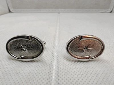 Gemelos ovalados vintage Anson tono plata joyería de moda para hombre” Foto 1 de 4