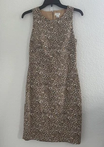 Abito donna J Crew 2 marrone cesto intreccio senza maniche foderato tubino stampa animalier nuovo con etichette - Foto 1 di 14