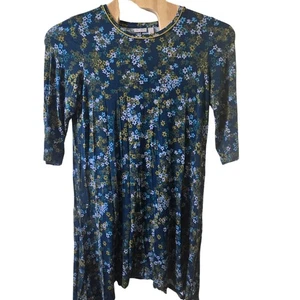 LOGO by Lori Goldstein Blue Green Casual Dress Large Swing Midi - Picture 1 of 5