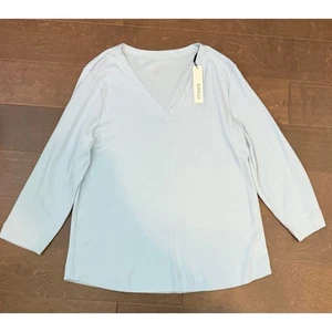 Neu mit Etikett Chicos hellblau Baumwolle 3/4 Ärmel Alltag Basic T-Shirt Top Large - Bild 1 von 6