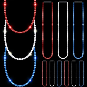 12pcs LED Patriotic Bead Necklaces Red White Blue Glow Lights Labor Day Party - Picture 1 of 6