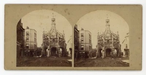 Victorian Stereoview 1800s Chichester Market Cross With People - Picture 1 of 2