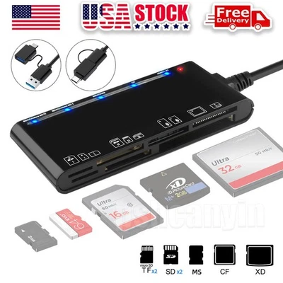 Memory Card Reader, USB 3.0 7 in 1 Adapter Hub, for SD, CF, TF, Micro SD, XD, MS - Image 1 of 4