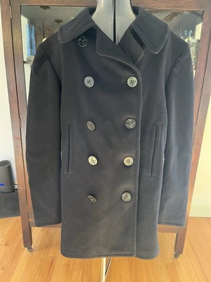 Vintage Official US Navy Issued Military Double-Breasted Black Pea Coat 42L - Image 1 of 4