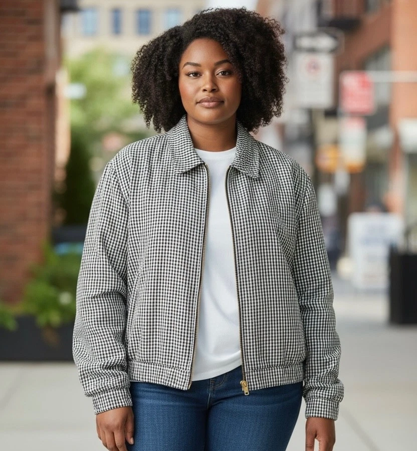 BIG BUD PRESS Ricky Checked Flight Jacket Unisex 2X Black & White Retro 50s Zip - Image 1 of 4