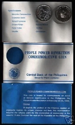 Philippines 10 PISO KM-250 1988 x 1 COMEMRORATIVE People Power UNC COIN + FOLDER - Image 1 of 4