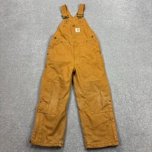Carhartt Dungarees Kids 24x19 Tan Overalls Double Knee Quilted Duck Bib Youth - Picture 1 of 11