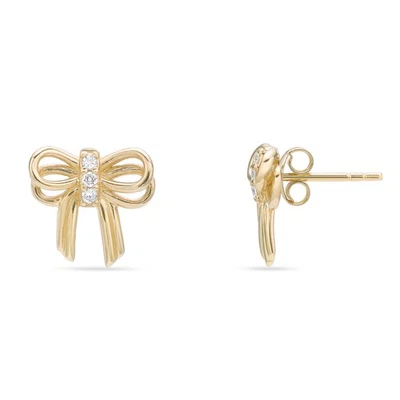 18K 镀黄金纯银蝴蝶结耳环 0.08 克拉实验室种植钻石 — 第 1/4 张图片