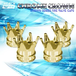 4Pcs Gold Crown Tire Wheel Stem Air Valve Caps Car Truck Hot Rod Motorcycle - Picture 1 of 4