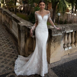 Mermaid Brautkleid Hochzeitskleid Kleid Braut Langarm 34 - 46 QC07 - Bild 1 von 6