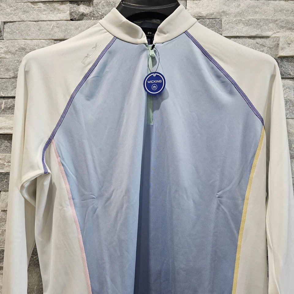 RLX Golf Ralph Lauren Quarter-Zip Pullover White/Blue Size Small