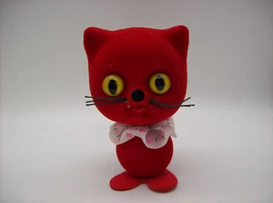 Vintage Mid Century beflockte rote Katze Figur, Made in Japan, GELBE AUGEN - Bild 1 von 18