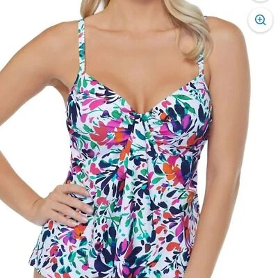 NUEVO SIN ETIQUETAS ISLAND ESCAPE Traje de Baño Tankini Blanco Estampado Sunny Days Con Aros Top 6 Foto 1 de 4