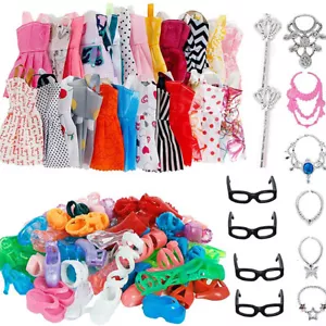 42Pcs Items For Barbie-Doll Jewellery Clothes Set Accessories Dresses Shoes ` - Picture 1 of 11