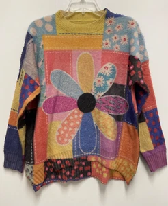 NO BRAND Pullover - mehrfarbiger Pullover, verzierte Blume, Hippie, Boho Pop Art L - Bild 1 von 8