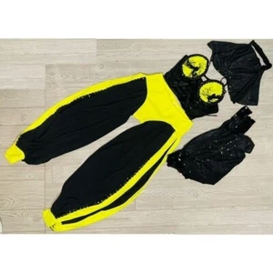 Bauchtanz Rave Kostüm Cosplay Gelb Schwarzlicht Kostüm Handarbeit 6-8 - Bild 1 von 11
