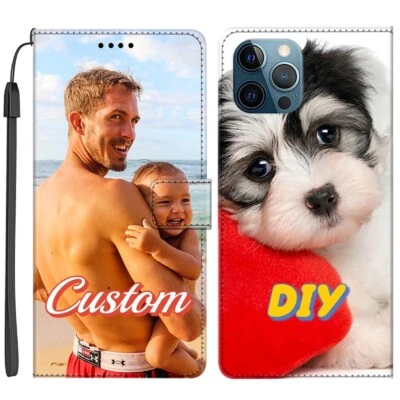 Personalised Flip Leather Wallet Phone Case Cover Custom Picture Photo Collage - Image 1 of 4