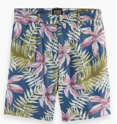 NUEVO CON ETIQUETAS 36 SCOTCH & SODA Twilt Calce Suelto Tencell Lyocell Floral Plisado Pantalones Cortos Azul Foto 1 de 4