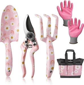 Pink Gardening Tool Set 5 pcs Heavy Duty Aluminum Hand Tools with Bag for Women - Picture 1 of 7