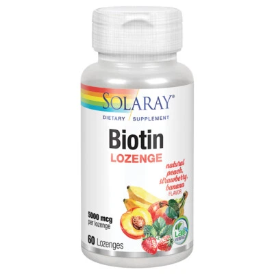 Solaray Biotin 5000 mcg | Natural Peach, Strawberry, Banana Flavor | 60 Lozenges - Image 1 of 4