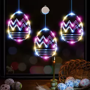 Easter Window String Lights, Hanging Decorations, 3 Pack, Eggs Shaped, Multicolo - Picture 1 of 12