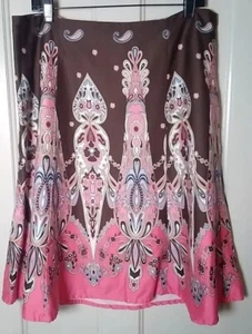 Lane Bryant Skirt Women’s Size 14 Brown Pink Floral Geometric A-Line Side Zip - Picture 1 of 18