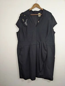 Abito donna Taylor nero impreziosito manica ad aletta scollo a V lunghezza ginocchio nuovo con etichette taglia 22W - Foto 1 di 9