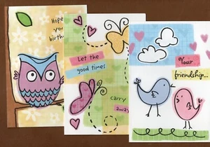 Set of 3 Current Inc. Birthday Greeting Cards, Owl, Birds, Butterflies - Picture 1 of 3