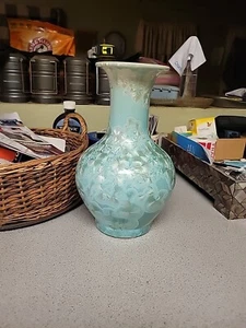 Helltürkis kristallin glasierte chinesische Blume Keramik gestempelt in chinesischer... - Bild 1 von 4