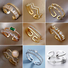 Fashion 925 Sliver Zircon Gold Ring Figure Open Adjustable Women Jewellery Gifts