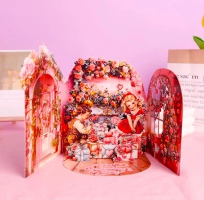 1pc Vintage Valentines Day 3D Pop Up Card With Envelope - Image 1 of 2
